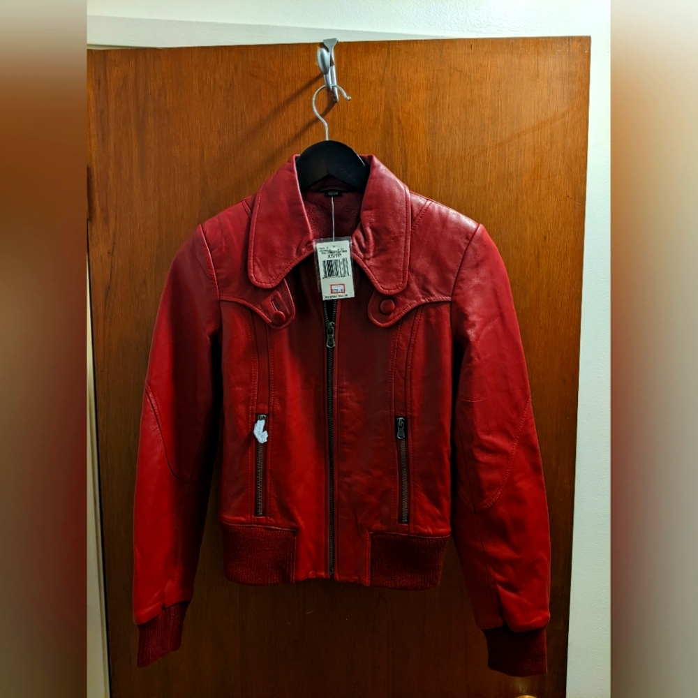 guess red leather jacket NWT